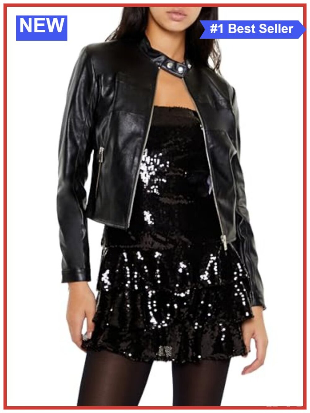 Faux Leather Moto Jacket Zip-Up Button Front Long Sleeve